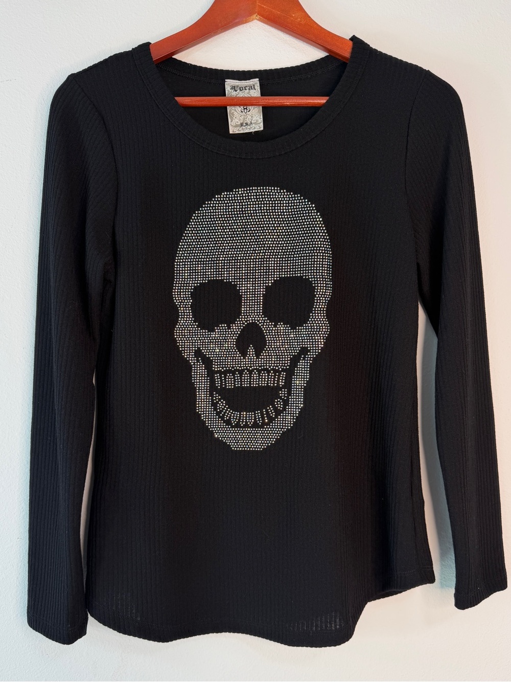 Vocal Black‎ Rhinestone Skull Longsleeve Tshirt Fairy Grunge Goth Womens Medium
